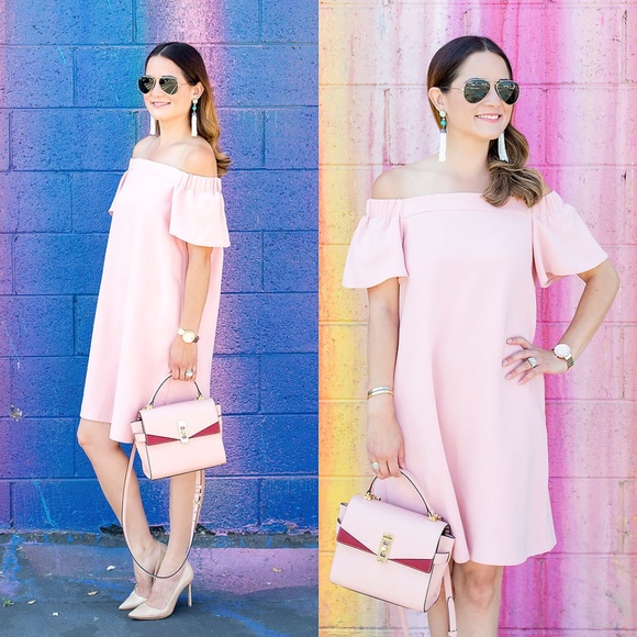 Topshop Dresses & Skirts - Topshop Light Pink / Blush Off Shoulder dress sz 4